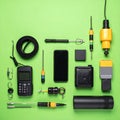 Modern Spy Kit and Tech Gadgets Flat Lay Royalty Free Stock Photo