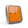 Modern Square Orange Clock with Brushed Metal Frame on White Background time timepiece Royalty Free Stock Photo