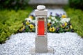 modern square grave lantern with red candle Royalty Free Stock Photo