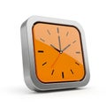 Modern Square Orange Clock with Silver Frame on White Background time Royalty Free Stock Photo