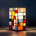 Modern Stained Glass Table Lamp: A Small, Mondrian-inspired Masterpiece