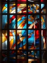 Modern stained glass window in black background. realistic light and shade