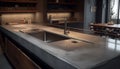 Modern stainless steel kitchen with marble elegance generated by AI