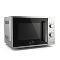 Modern stainless steel microwave oven with digital display timer and control knobs Royalty Free Stock Photo