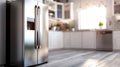 Modern stainless steel refrigerator in contemporary kitchen setting Royalty Free Stock Photo