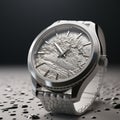 Modern Stainless Steel Watch With Shiny Bumpy Texture