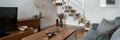 Modern stairs in living room, panorama Royalty Free Stock Photo