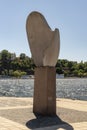 Modern statue on Evert Taubes Terass Riddarholmen island Stockholm.