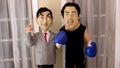 Mr Bean and Sylvester Stallone statue