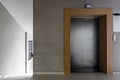 Modern steel elevator. Stairs, interior, office. perspective wide angle. Royalty Free Stock Photo