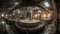 Modern steel machinery in large winery cellar generated by AI