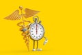 Modern Stopwatch Cartoon Person Character Mascot with Golden Medical Caduceus Symbol. 3d Rendering Royalty Free Stock Photo