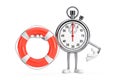 Modern Stopwatch Cartoon Person Character Mascot with Life Buoy. 3d Rendering