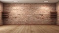 Modern Storage Room With Brick Wall: Realistic Lighting And Wooden Floor Royalty Free Stock Photo