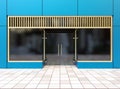 Modern store facade - blue shop front with large windows