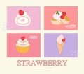 Modern strawberry cake dessert postcard card