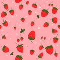 Summer strawberry pink seamless pattern with bloom