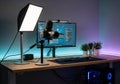 Modern streaming setup featuring a large Royalty Free Stock Photo