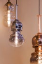 Modern streamlined mirror copper silver chandelier. Bubble metal glass shade pendant