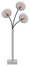 Modern street lamp with three lights on, simplistic design, urban lighting. Contemporary city night illumination