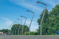 Modern street lights in center of Moscow at sunny day