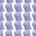 Modern stripe spliced effect in masculine indigo blue seamless pattern. Irregular chambray style brushed striped line