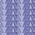 Modern stripe spliced effect in masculine indigo blue seamless pattern. Irregular chambray style brushed striped line