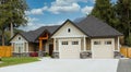 Modern Stucco Siding Exterior Maison House Cumulus Clouds Sky Background Royalty Free Stock Photo