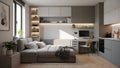 Modern studio apartment with integrated kitchen and bedroom Royalty Free Stock Photo
