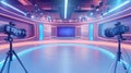 A modern studio setup with cameras and vibrant lighting for video production Royalty Free Stock Photo
