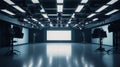 A modern studio setup with lighting and screens for video production or broadcasting Royalty Free Stock Photo