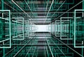 Modern style abstract digital building interior background 3d render Decorated with green neon lights