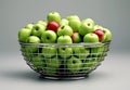 modern style with apples basket made of steel wire created with Generative AI technology