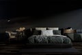 Modern style black bedroom interior with empty wall 3d render