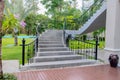 Modern style of the circle stair in the the luxury condomenium yard in Bangkok, Thailand April 14, 2018