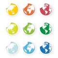 Colored world globe icons stickers set Royalty Free Stock Photo