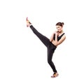 Modern style dancer posing hodling leg on studio white background Royalty Free Stock Photo