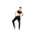 Modern style dancer posing hodling leg on studio white background Royalty Free Stock Photo
