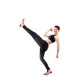 Modern style dancer posing hodling leg on studio white background Royalty Free Stock Photo
