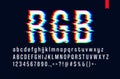 Modern style distorted glitch typeface, mixing red green and blue channel screen defect, uppercase and lowercase letters, only for