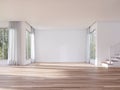 Modern style empty house interior with blank white wall 3d render