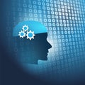 Modern Style Futuristic Machine and Deep Learning, Artificial Intelligence Design Concept with 3D Digital Bits Pattern