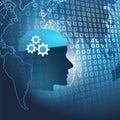 Modern Style Futuristic Machine and Deep Learning, Artificial Intelligence Design Concept with 3D Digital Bits Pattern
