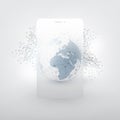 Modern Style Global Networks Design with Earth Globe, Network Mesh and Smartphone Silhouette Royalty Free Stock Photo