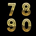 Modern style golden font alphabet - digits 7-0