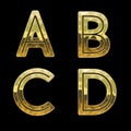 Modern style golden font alphabet - letters A-D