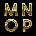 Modern style golden font alphabet - letters M-P