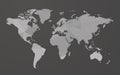 Gray blank world map on black background