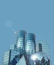 Modern style hi rise blue glass building exterior with blue sky for copy space 3d render Royalty Free Stock Photo