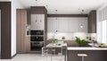 Modern style kitchen interior design,The focal point of the kitchen is the spacious Royalty Free Stock Photo